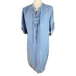 Philosophy Womens Light Blue Chambray Denim Raindrop Print Tunic Dress Size XL